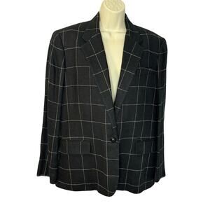 Lauren Ralph Lauren Women's  Linen Single breasted  Blazer Jacket Check Print 16